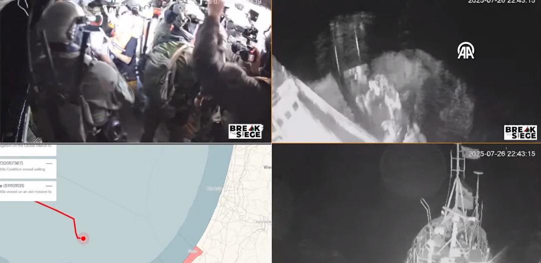Dünya bu görüntülerden bahsediyor! İsrail ordusu insani yardım alan Hanzala gemisine müdahale etti! Askerler 4 göndermeye gitti